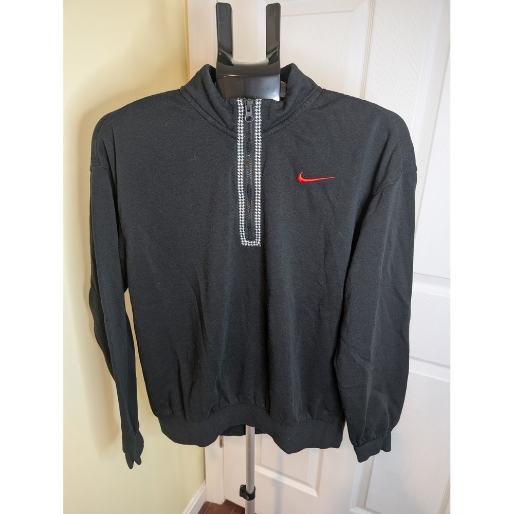 Nike Quarter Zip Pullover Women XS Black Houndstooth Swoosh Fleece Mock Neck